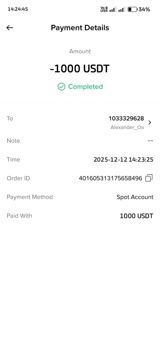 Successful USDT transfer