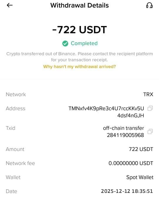 USDT delivery notification